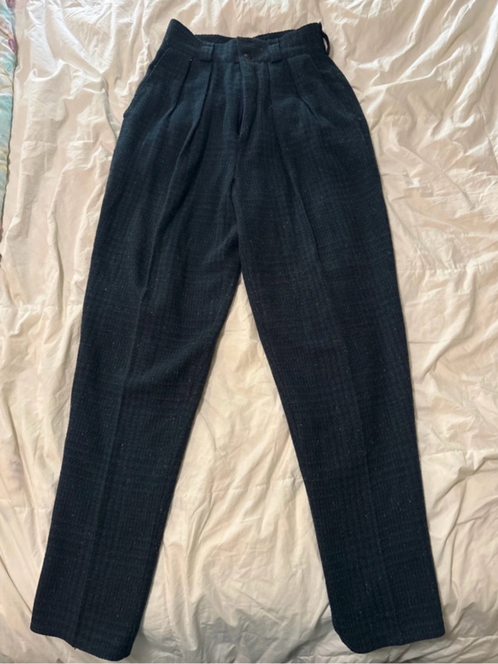 Women’s Vintage GAP Wool Green/Blue Herringbone Tailored Pleated Pants